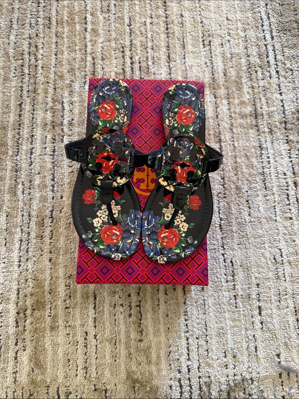 Tory Burch Navy Tea Rose Miller Printed Patent Leather